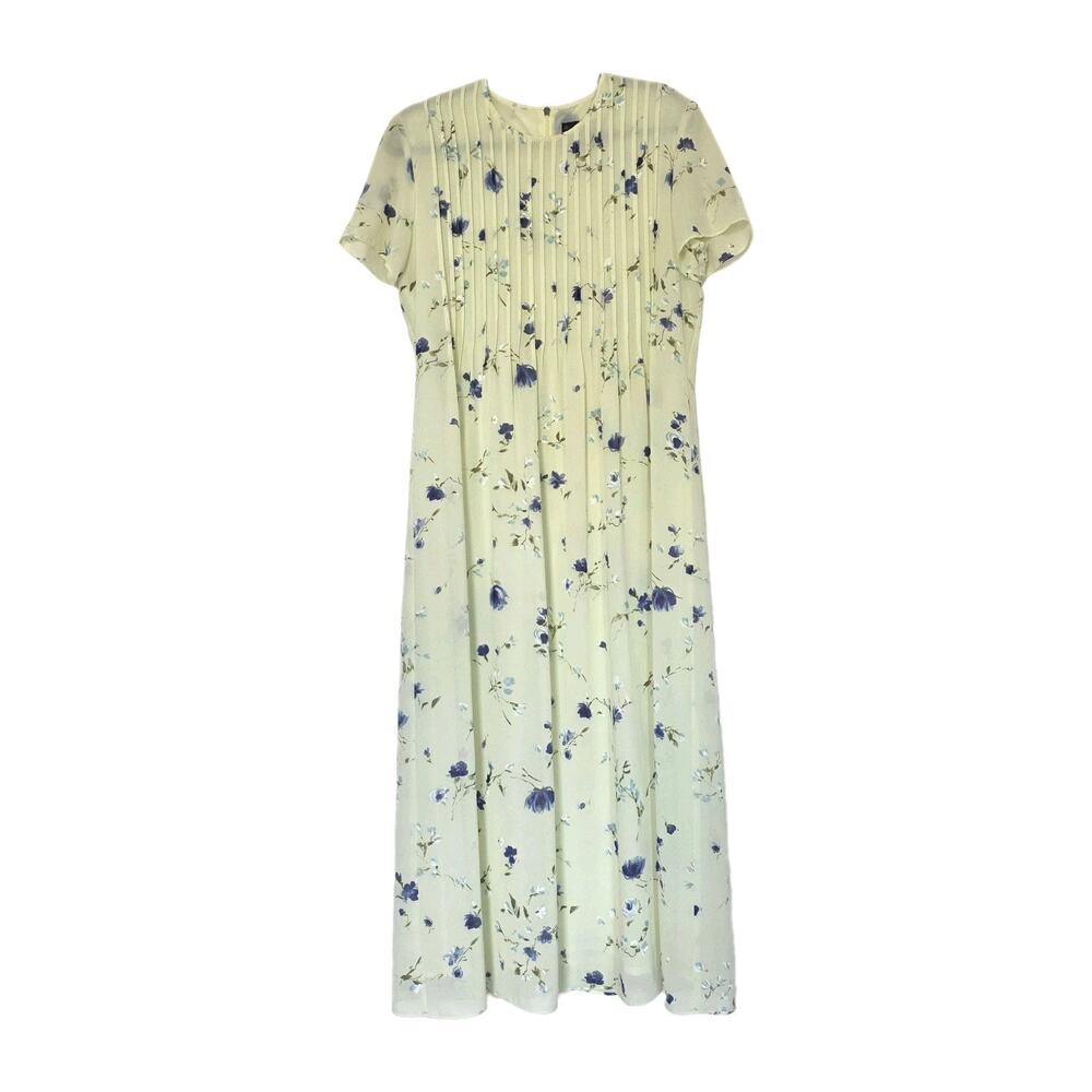 Vintage Floral Pleated Midi Dress Womens 10 Cottagecore Green Purple 90s Teacher